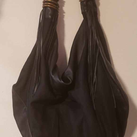 LIVE on SUNSET Blk. Linen/ Leather XL HoBo w/ Studs Bag-NEW - Picture 13 of 13